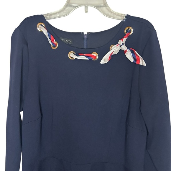 Talbots Navy Grommet Dress w/ Scarf Detail Size 12 - Picture 8 of 12